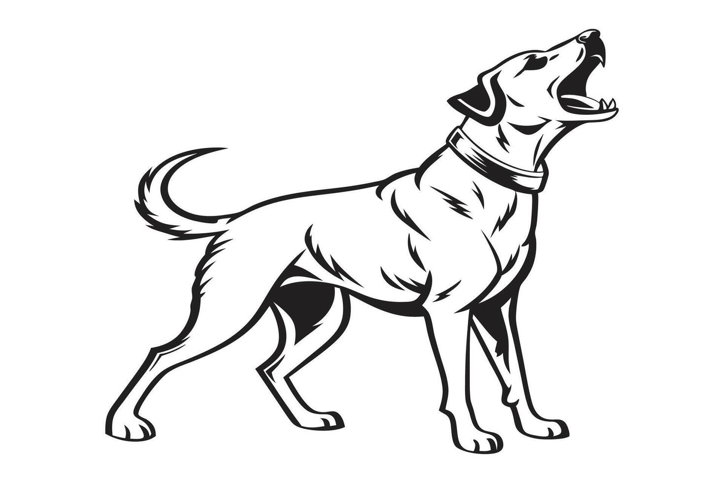 Barking Dog Silhouette Under Moonlight Expressive Canine Art vector