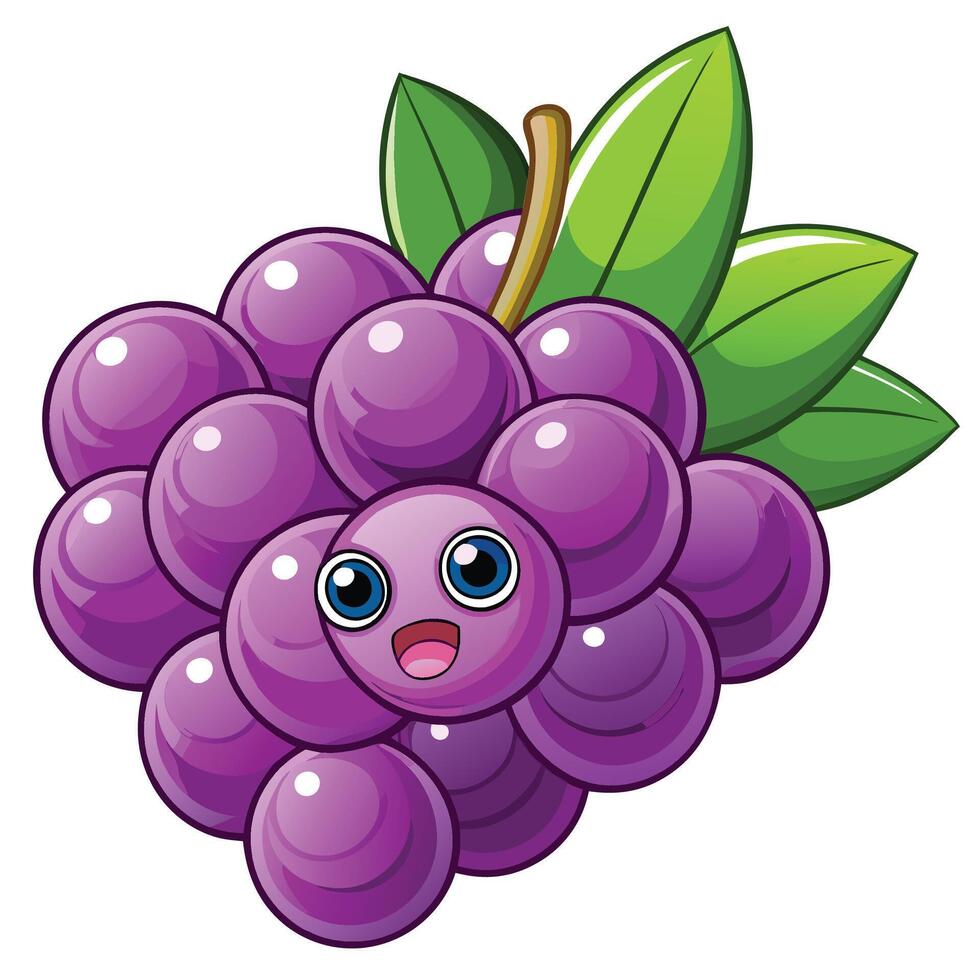 a cartoon purple grape with eyes and a smile vector