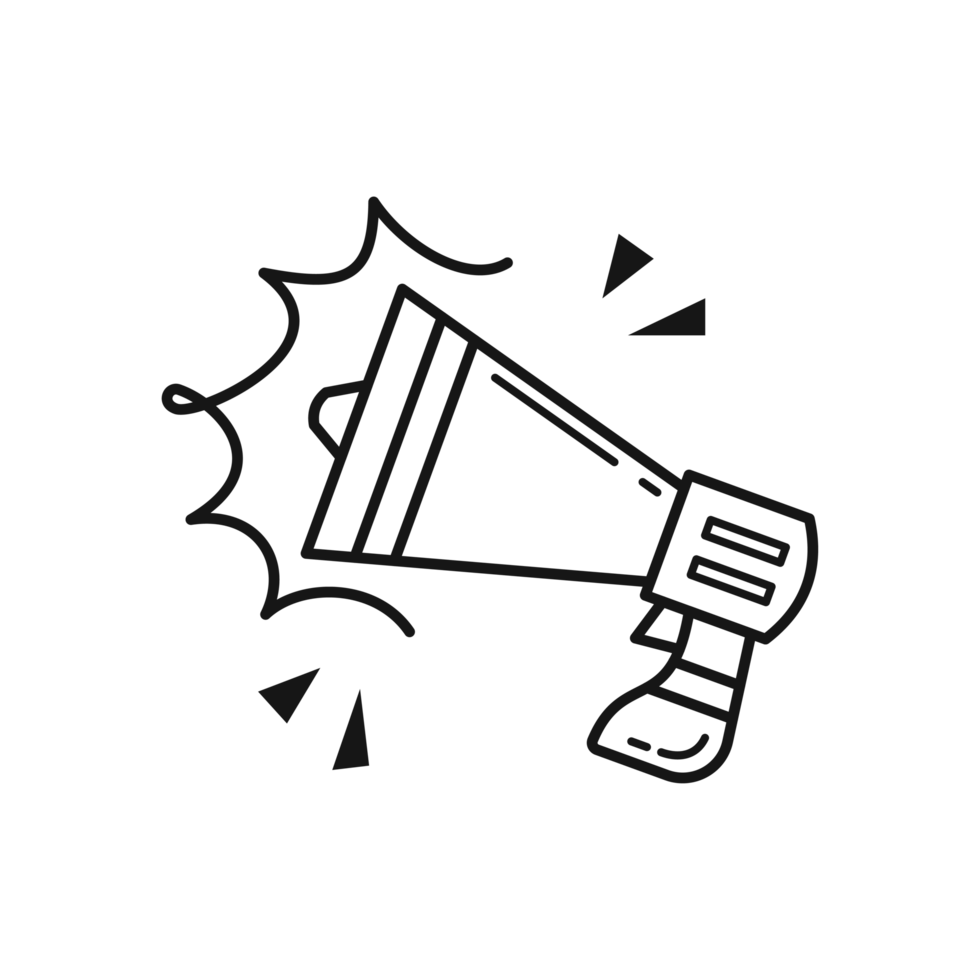 Megaphone with soundwave outline illustration png