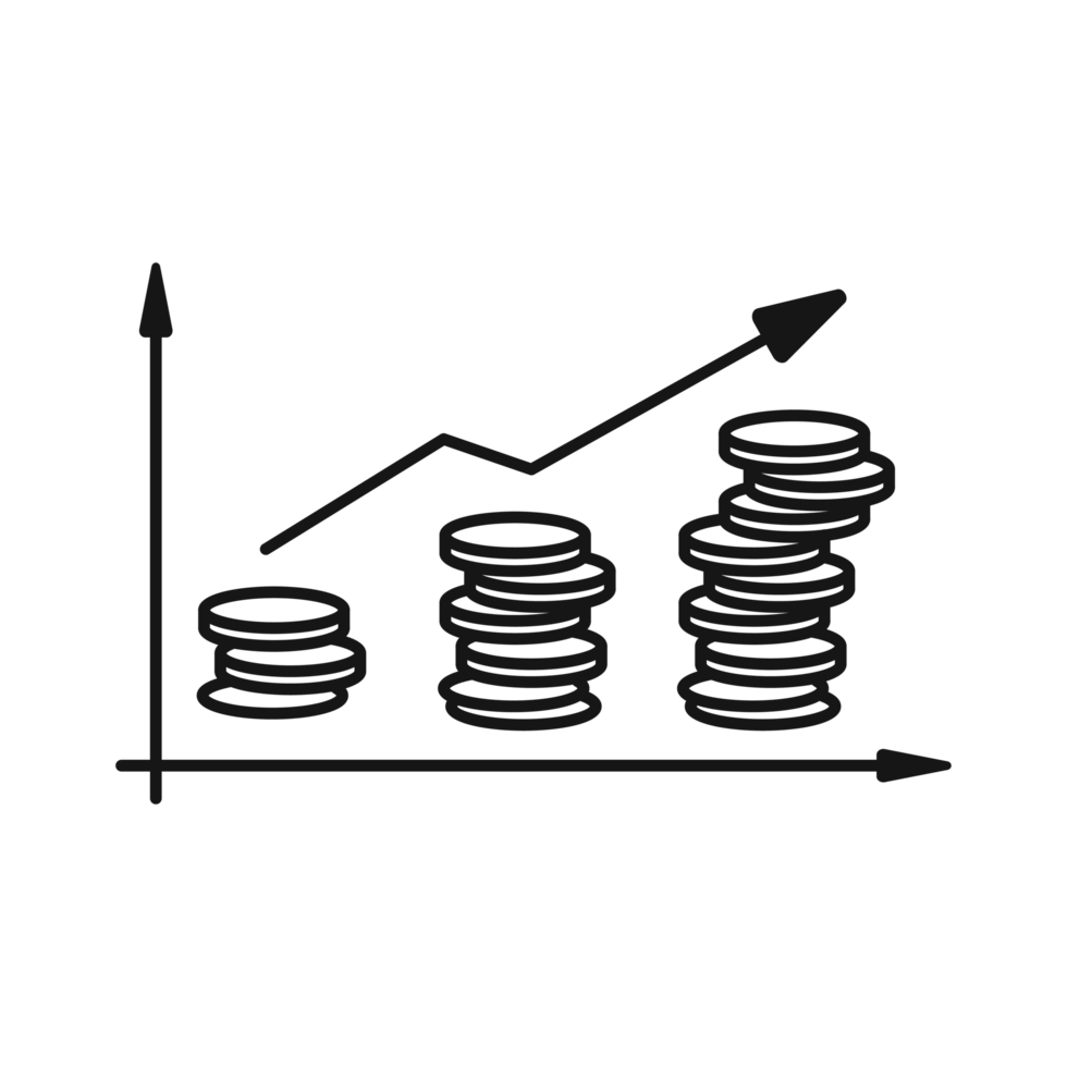 Line graph with increasing coin illustration png
