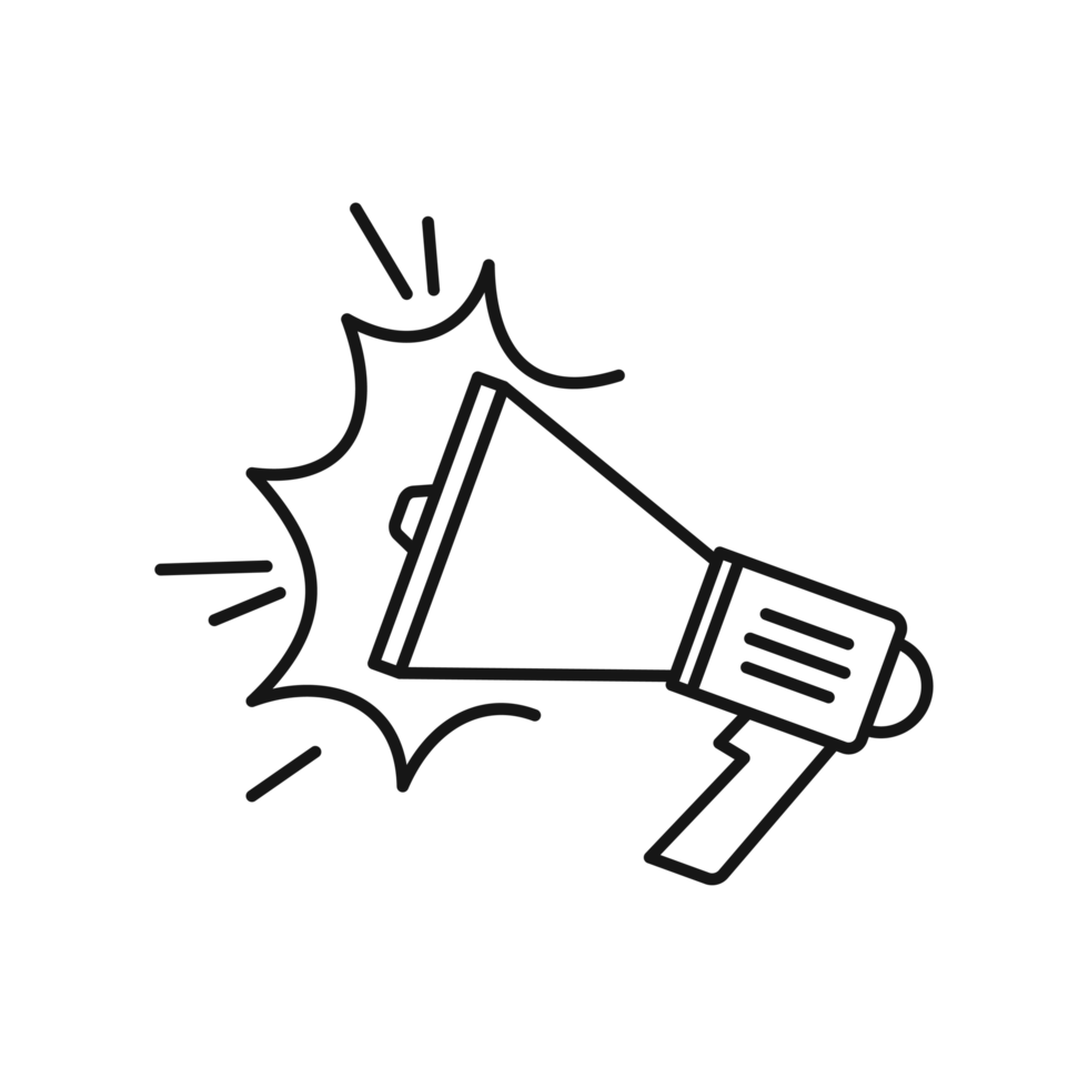 Megaphone with sound effects outline illustration png