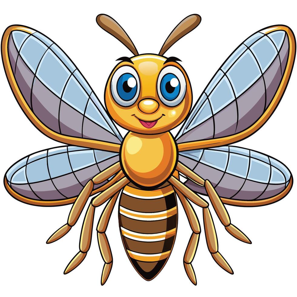 a cartoon bee with blue eyes and a big smile vector