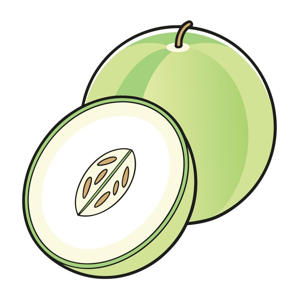 a green apple with a slice cut out of it vector