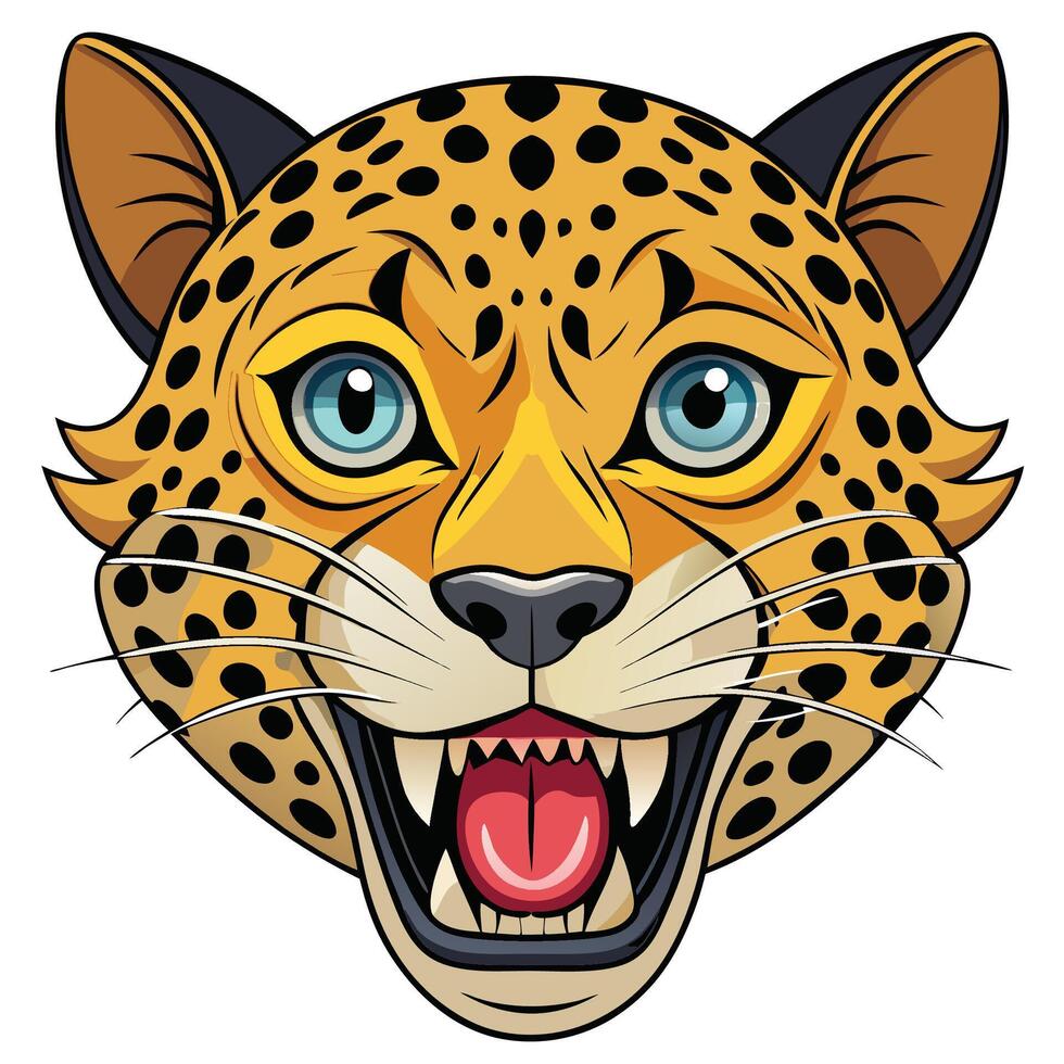 a cartoon leopard head with open mouth vector