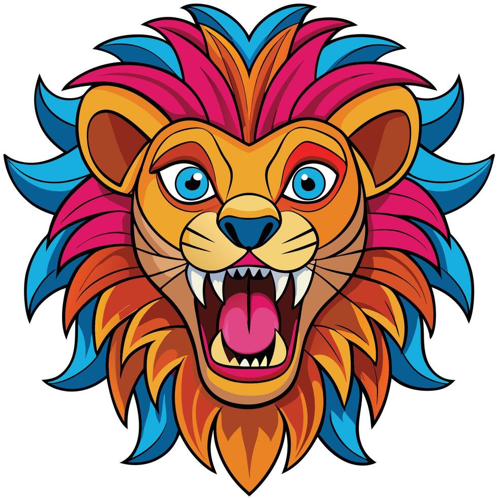 a cartoon lion head with colorful hair vector