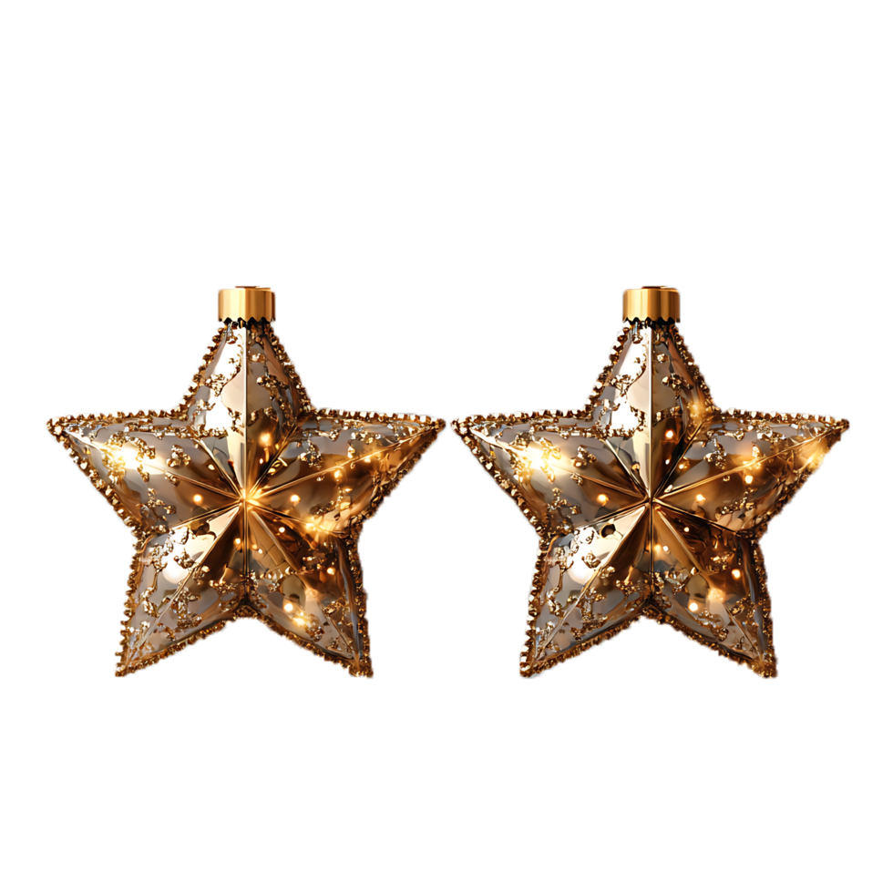 Two Illuminated Golden Star Christmas Ornaments png