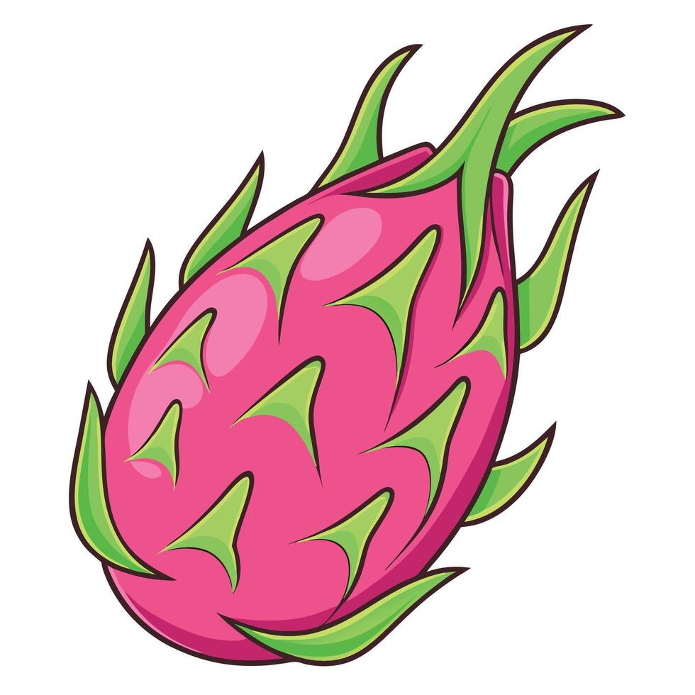 a cartoon dragon fruit with green leaves vector