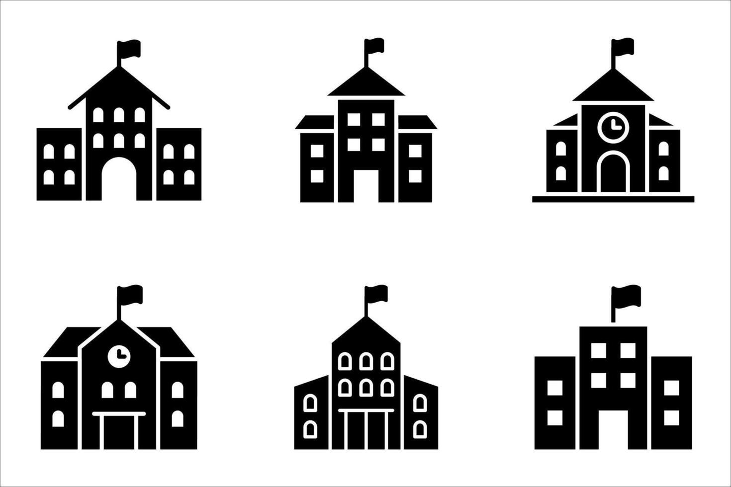 school building icon set, vector