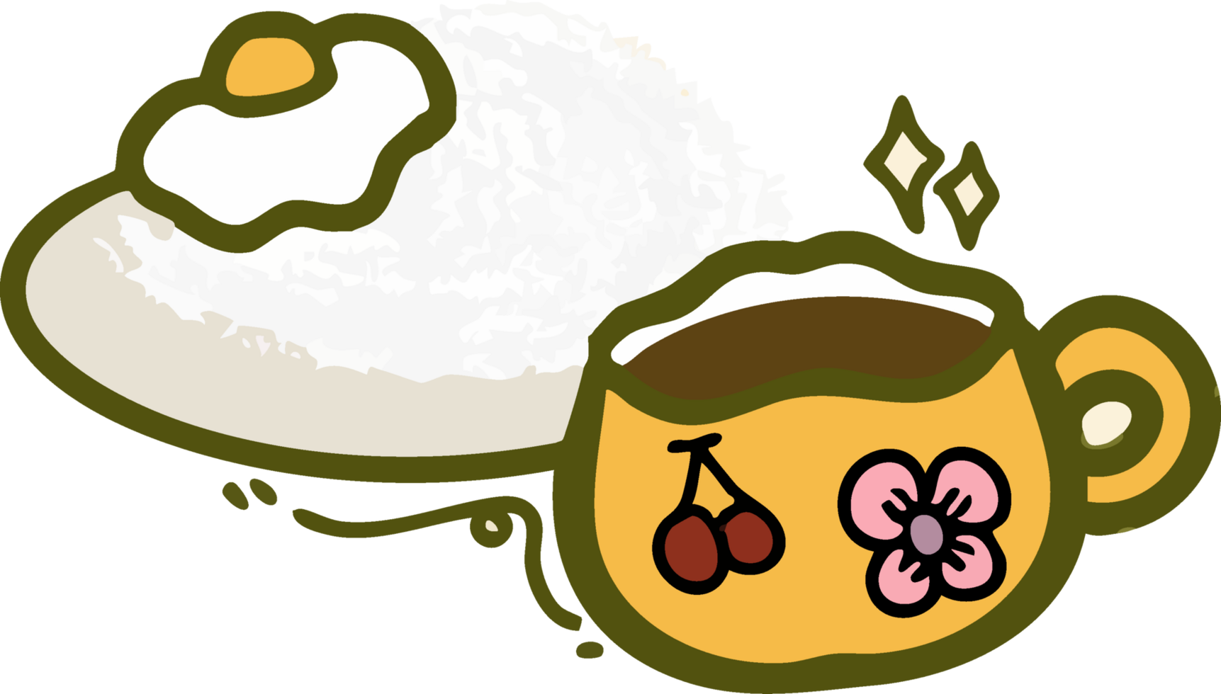 Iftar - Break fast Time - Cute Coffee and Egg Illustration png