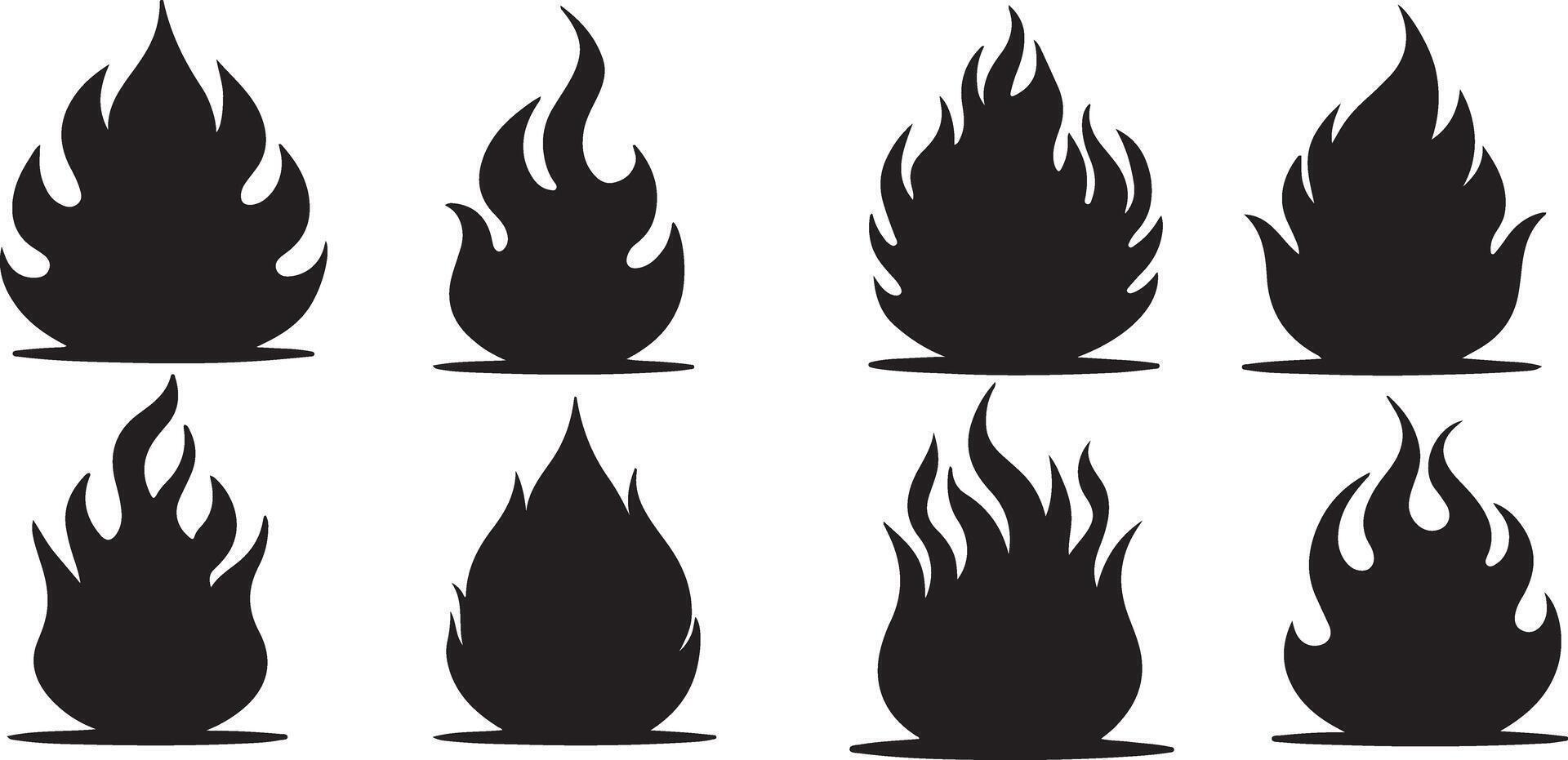 Fire flame fill icon set. vector