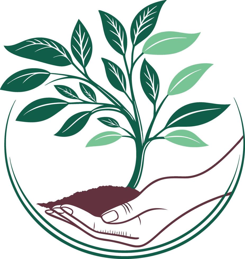 hand cradling a small tree logo vector