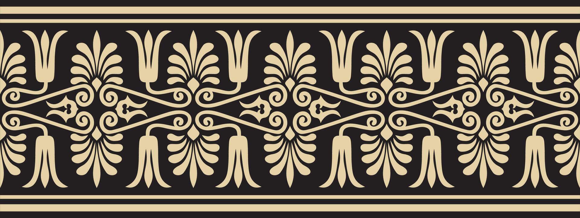 golden and black seamless ornament of ancient Greece. Classic Endless pattern frame border Roman Empire vector
