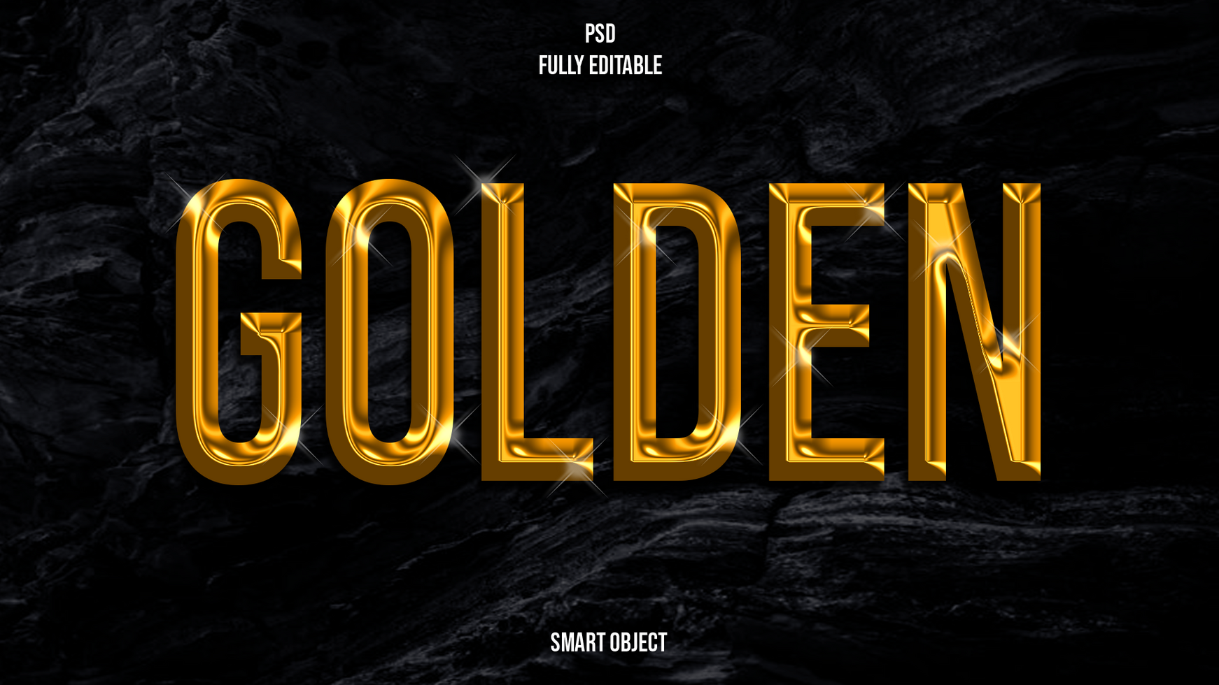 Golden text effect on black marble background. psd