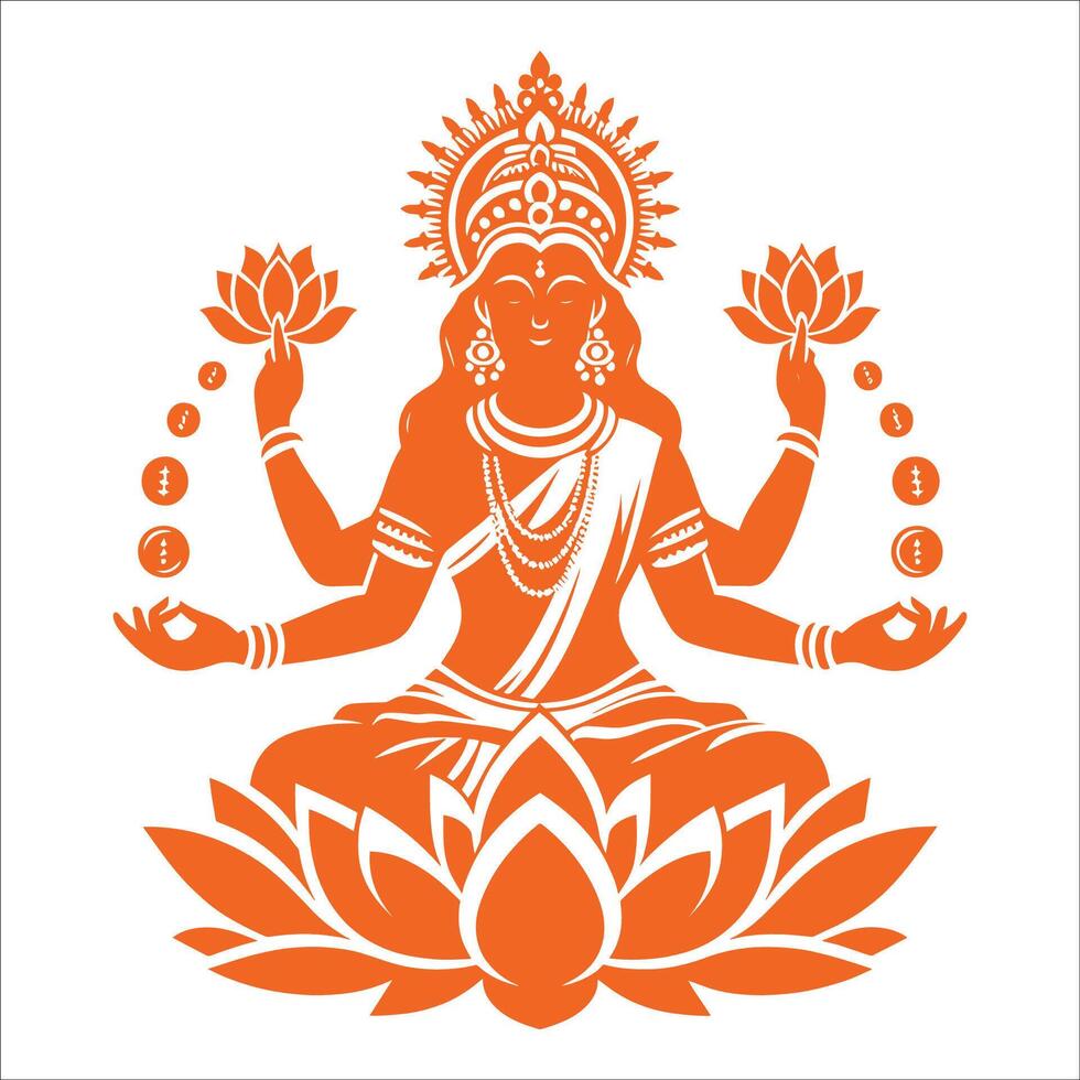 Goddess Lakshmi Silhouette on Lotus vector