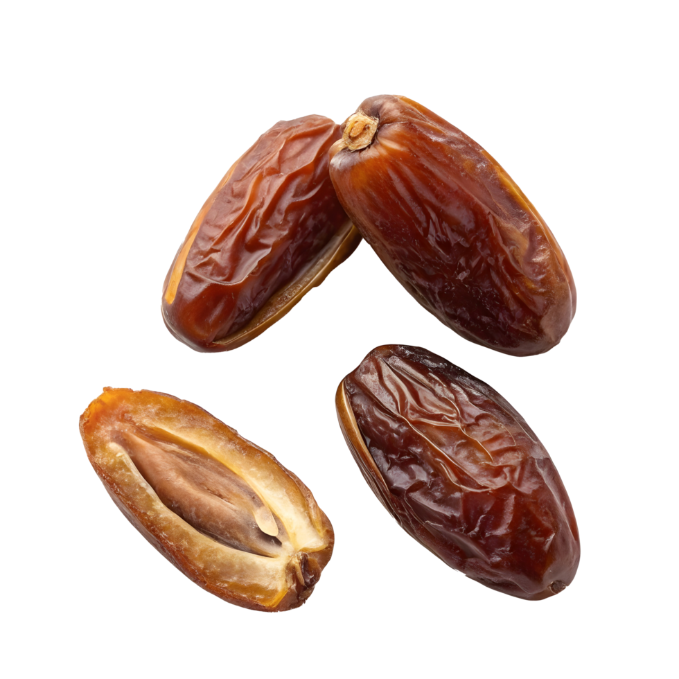 Dried dates fruits with cut in half isolated on transparent background. png