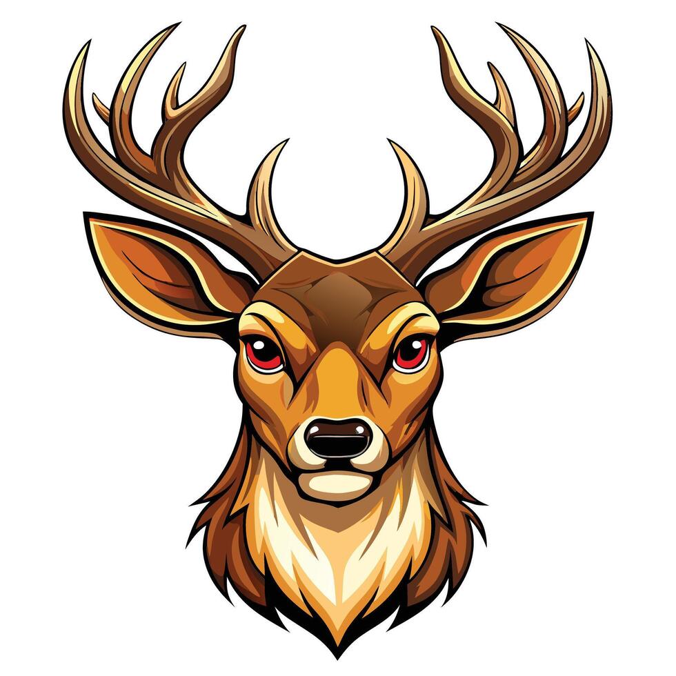 a deer head with horns and red eyes white background vector