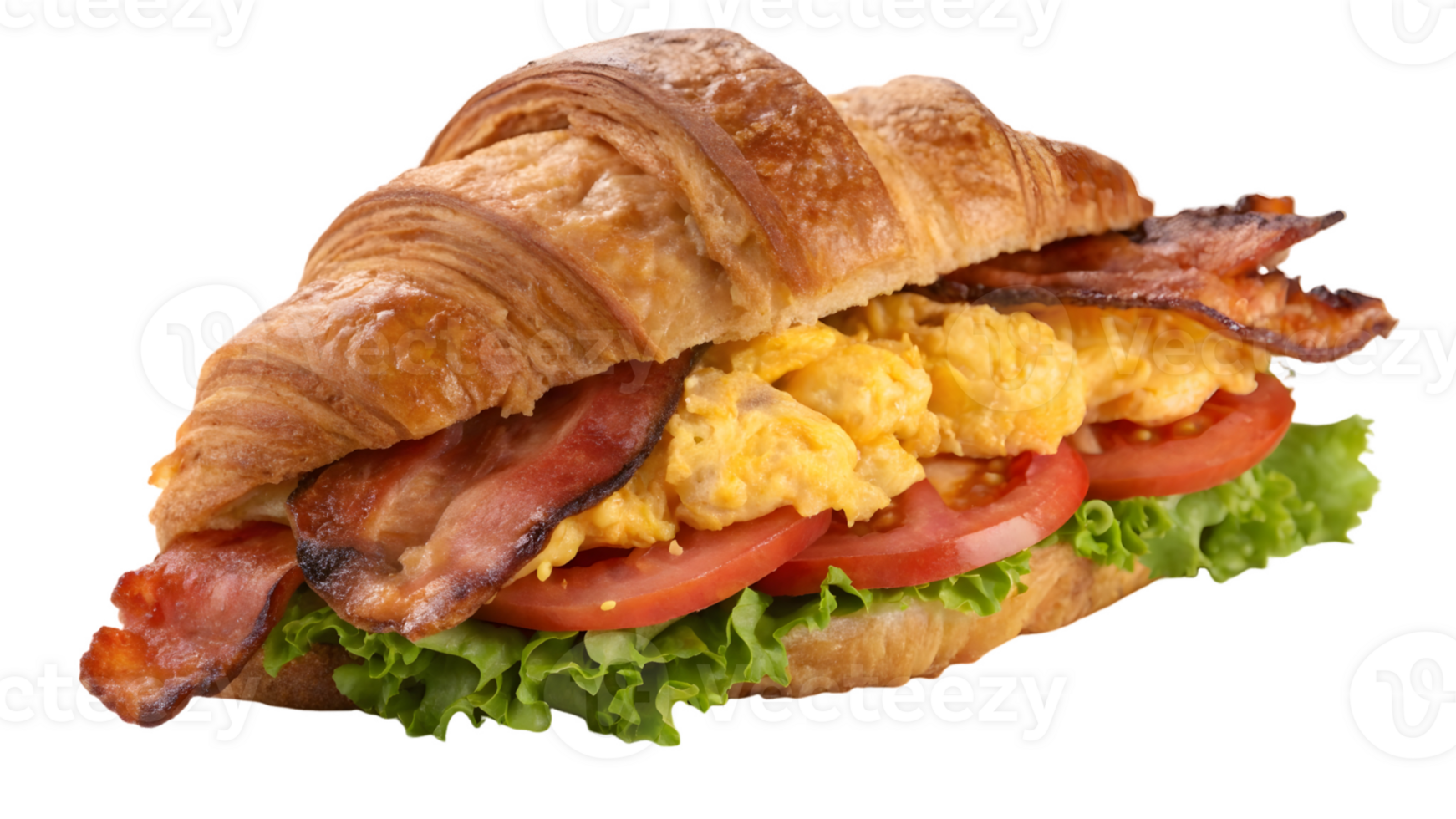 Croissant Sandwich with Bacon, Eggs, Tomato, and Lettuce png