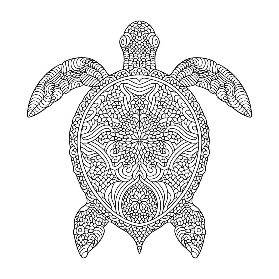 Intricate Mandala Turtle Design for Coloring Books vector