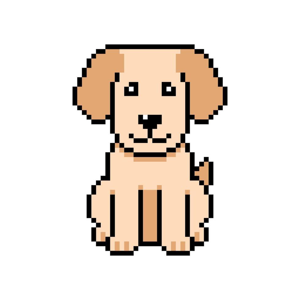 Pixel art cute labrador retriever dog in retro style for design. vector