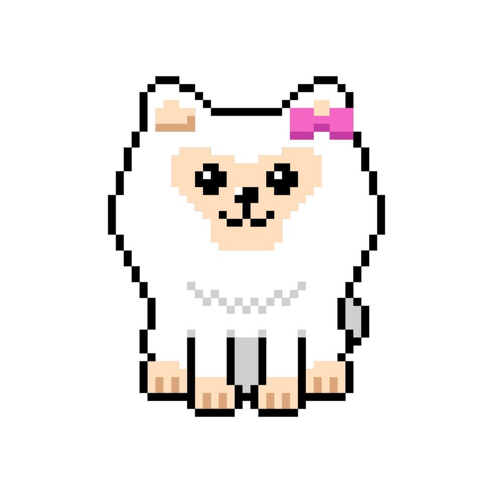 Pixel art cute pomeranian dog in retro style vector