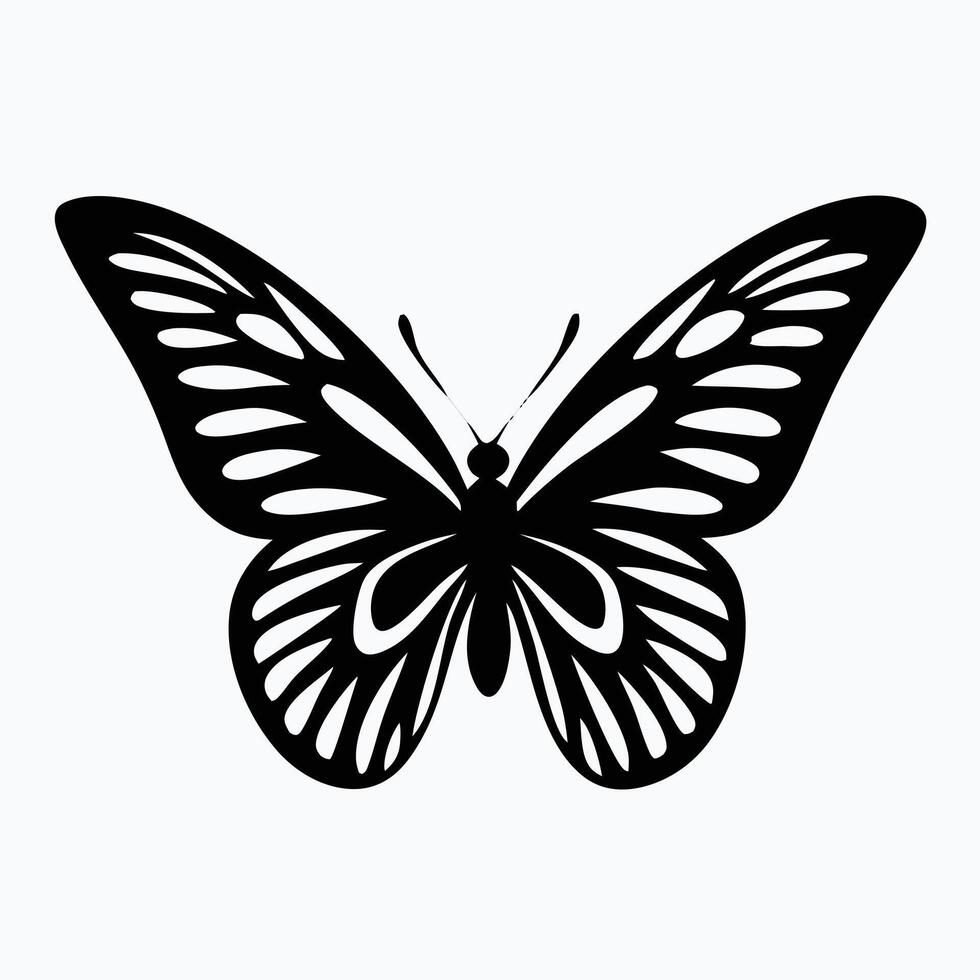 Simple Black Butterfly Silhouette Against White Background vector