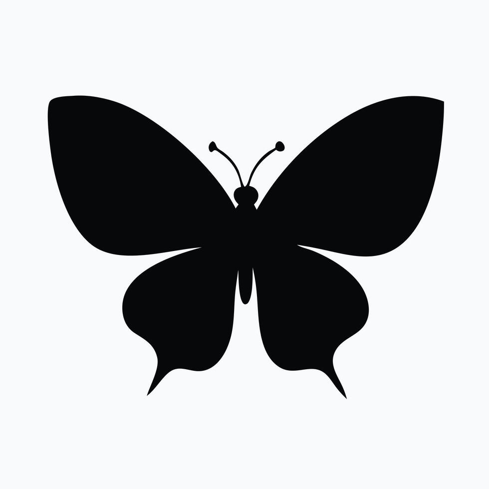 A simple, elegant black silhouette of a butterfly against a pure white background. vector