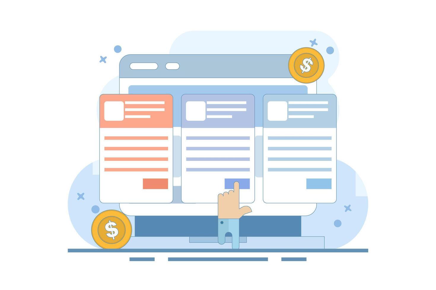 Concept Sell online subscriptions, Sell products and services with subscription packages, Make money online. Sell packages to increase revenue with website maintenance packages. vector