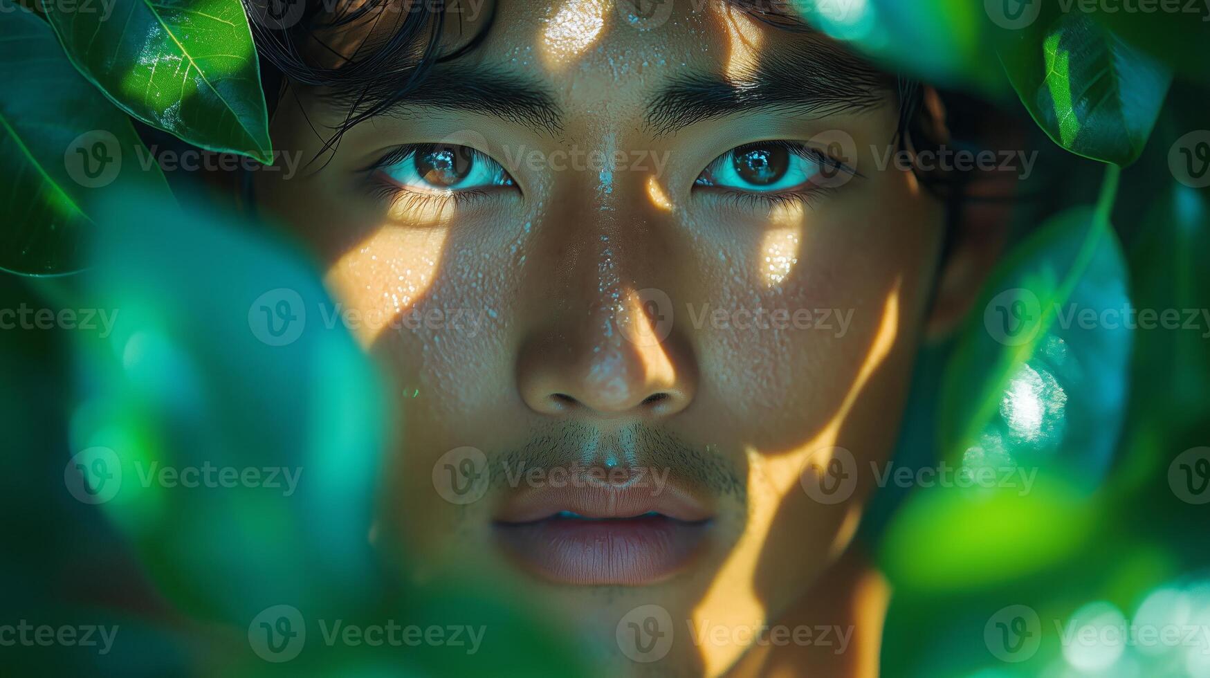 A man with blue eyes is looking at the camera photo