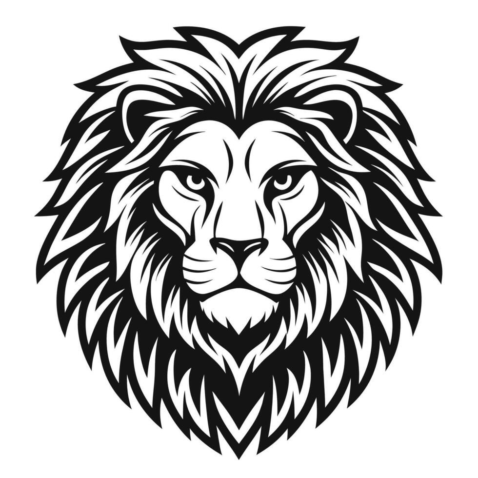 lion head, black white illustration vector