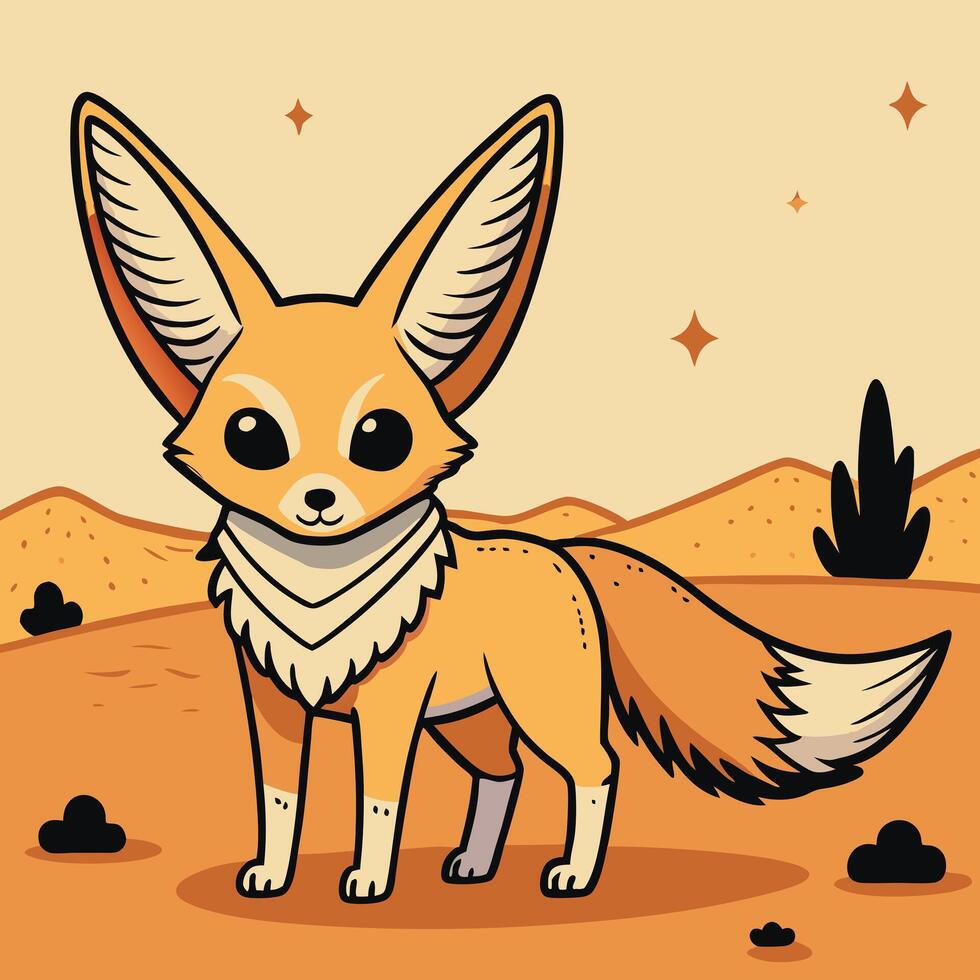 Adorable Fennec Fox in the Desert Sands A Cute Cartoon Illustration vector