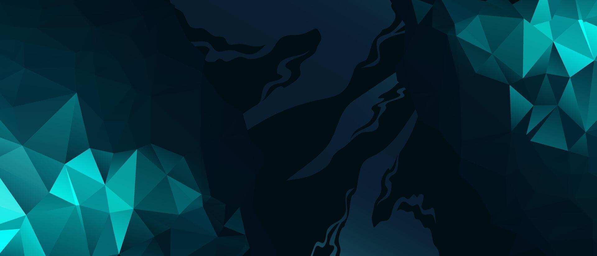 Abstract 3D green geometric polygonal triangle pattern on dark background with copy space. vector