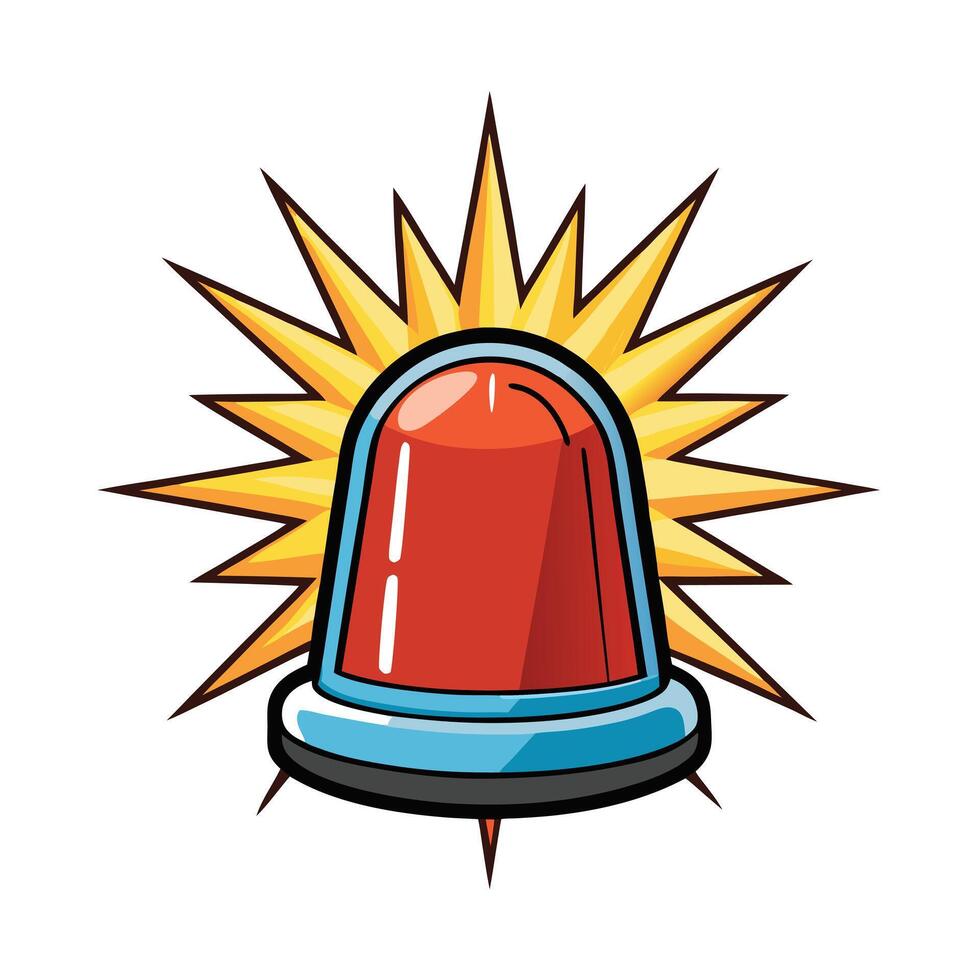 Bright Red Emergency Siren Light Flashing with Yellow Starburst vector