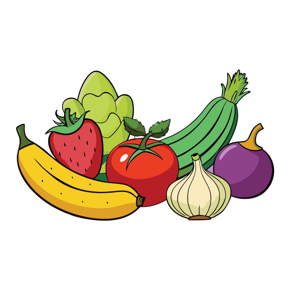 A Colorful Collection of Fresh Fruits and Vegetables vector