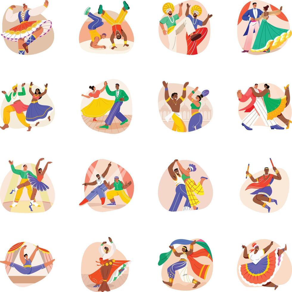 Collection of Flat Style Dance Illustrations vector