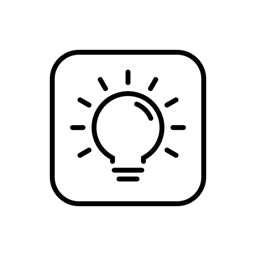 Light bulb outline, lamp insight icon on square line vector