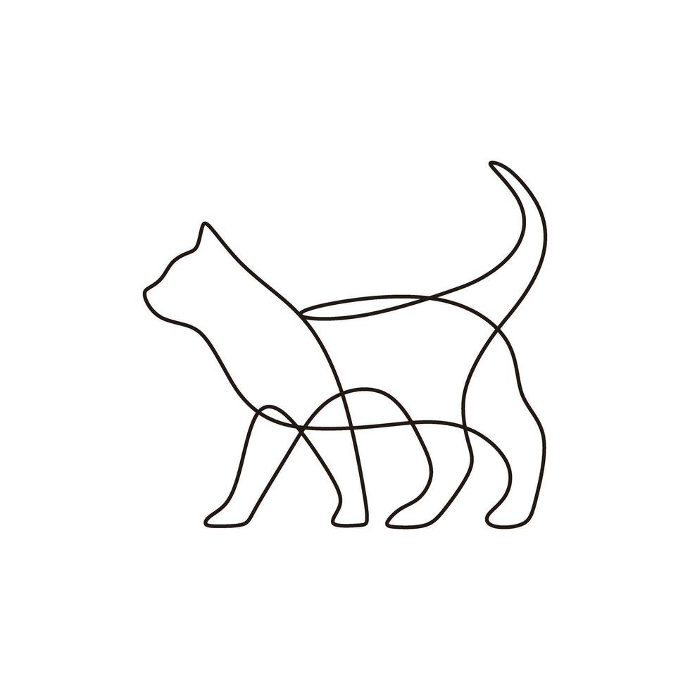 walking cat Continuous one Line logo vector
