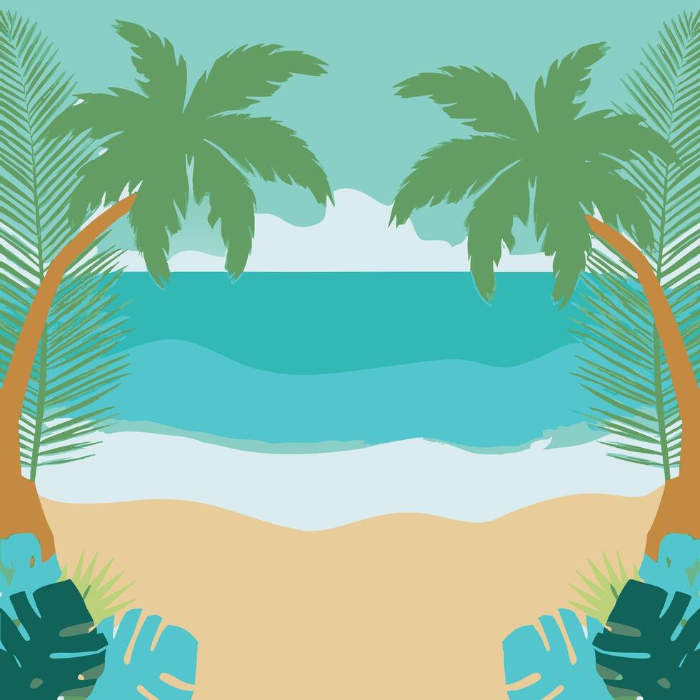 Beach with Waves and Coconut Trees vector