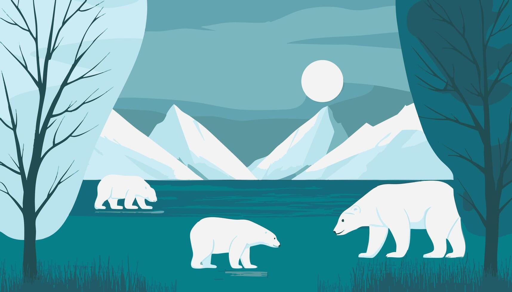 Arctic landscape with polar bears vector