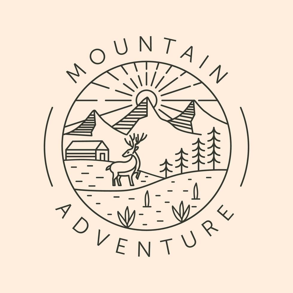 mountain adventure line art logo symbol illustration design vector