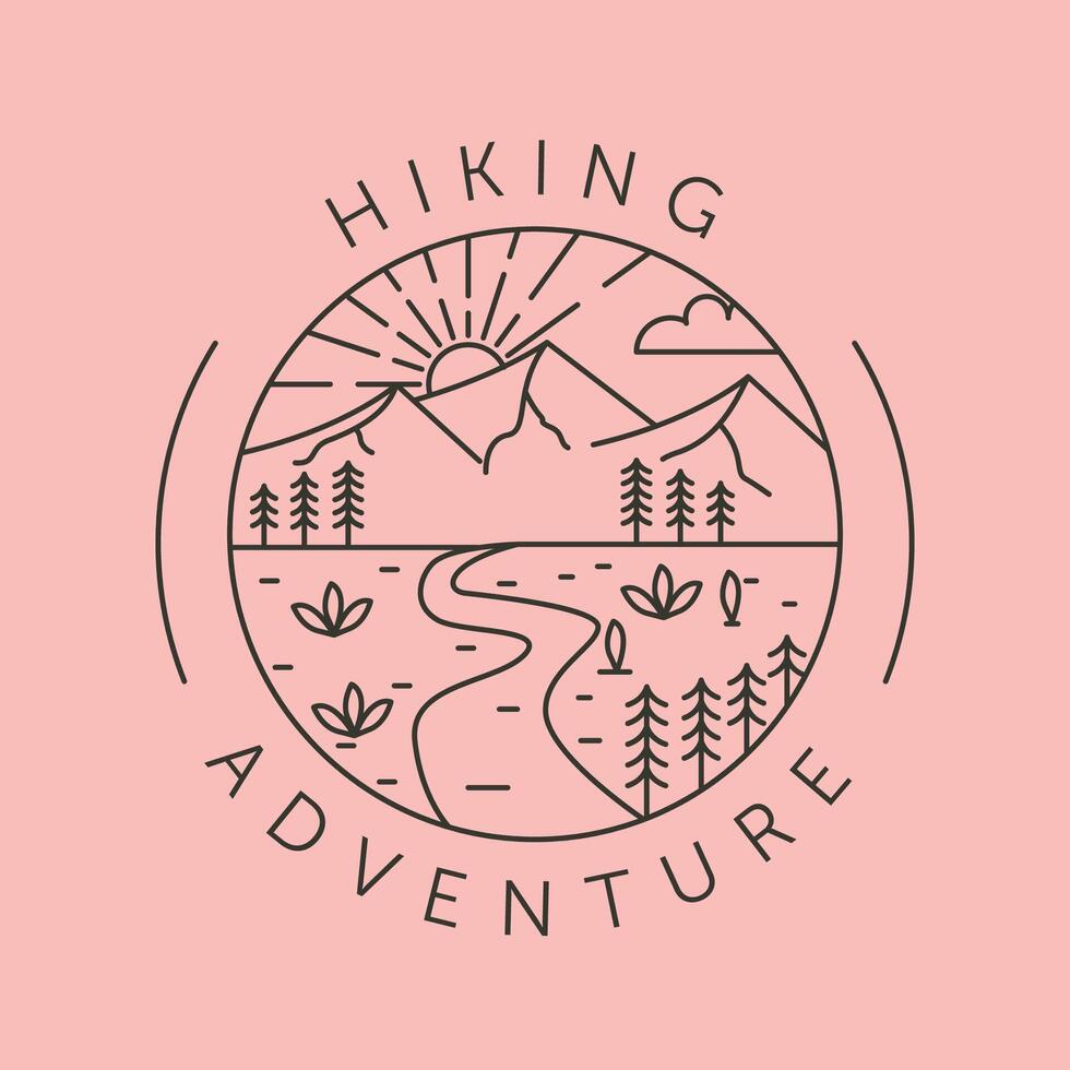hiking adventure line art logo symbol illustration design vector