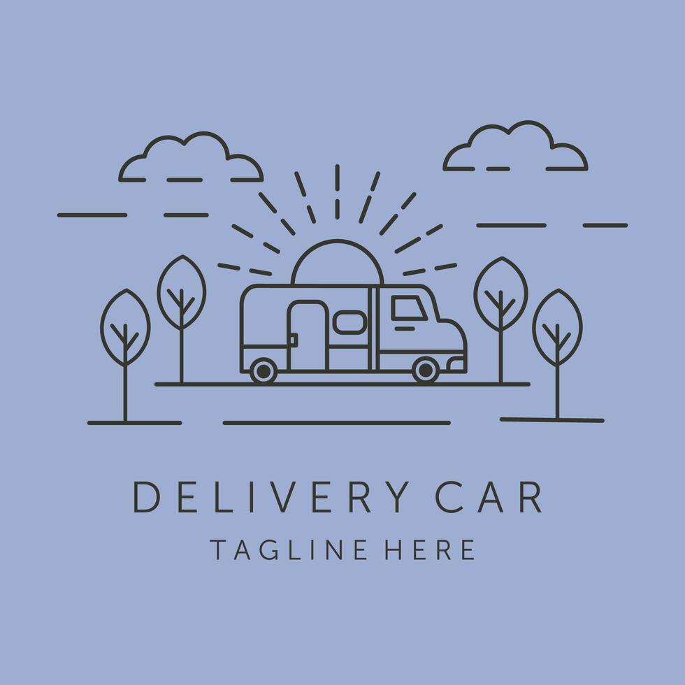 delivery car and sunburst line art logo symbol illustration design vector