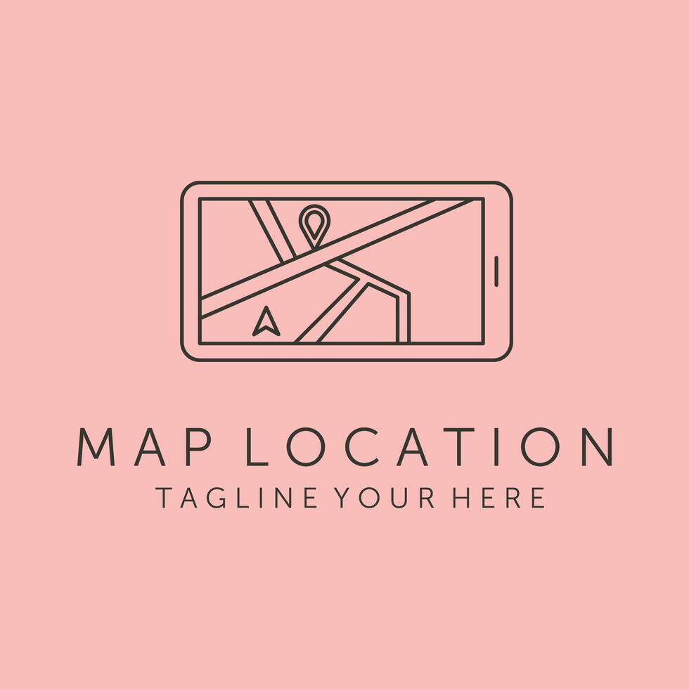 map location on tablet line art logo symbol illustration design vector