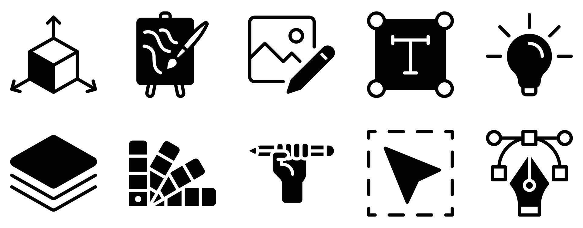 Graphic Design Icon Set Creative Solid Style Collection for Art and Visual Communication. vector