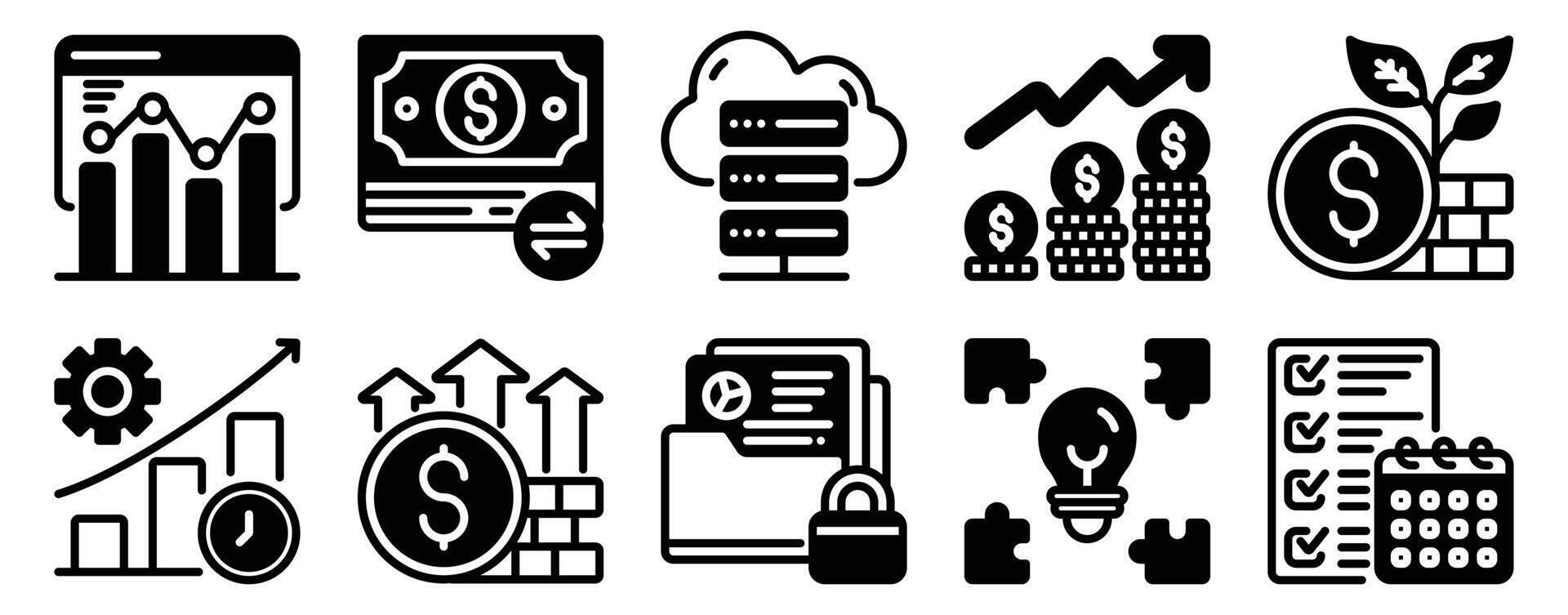 Business Analytics Icon Set Insightful Solid Style Collection for Data Strategy. vector