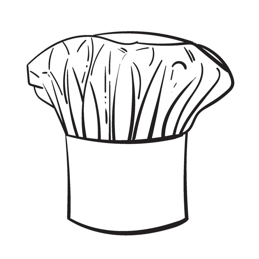 Chef hat hand drawn sketch, . Outline illustration for menu, book, icon. Contour vintage vector