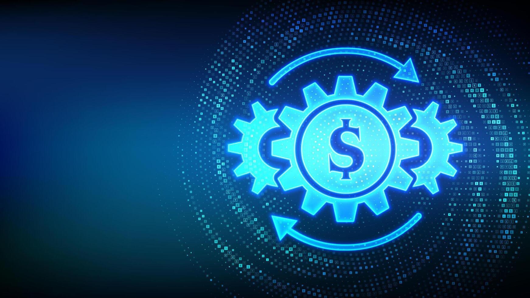 Asset management icon made with currency symbols. Fintech. Business investment banking payment technology concept. Dollar, euro, yen, pound icons. Background with currency signs vector