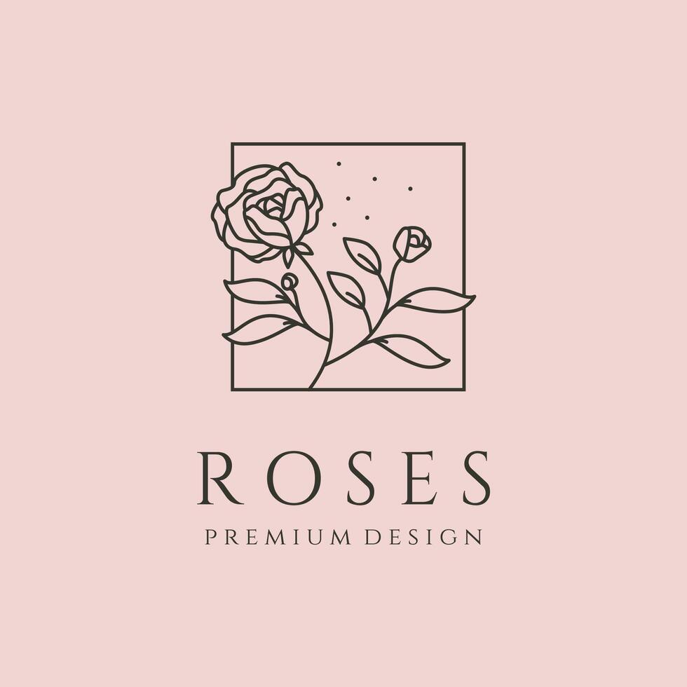 roses premium line art logo symbol illustration design vector