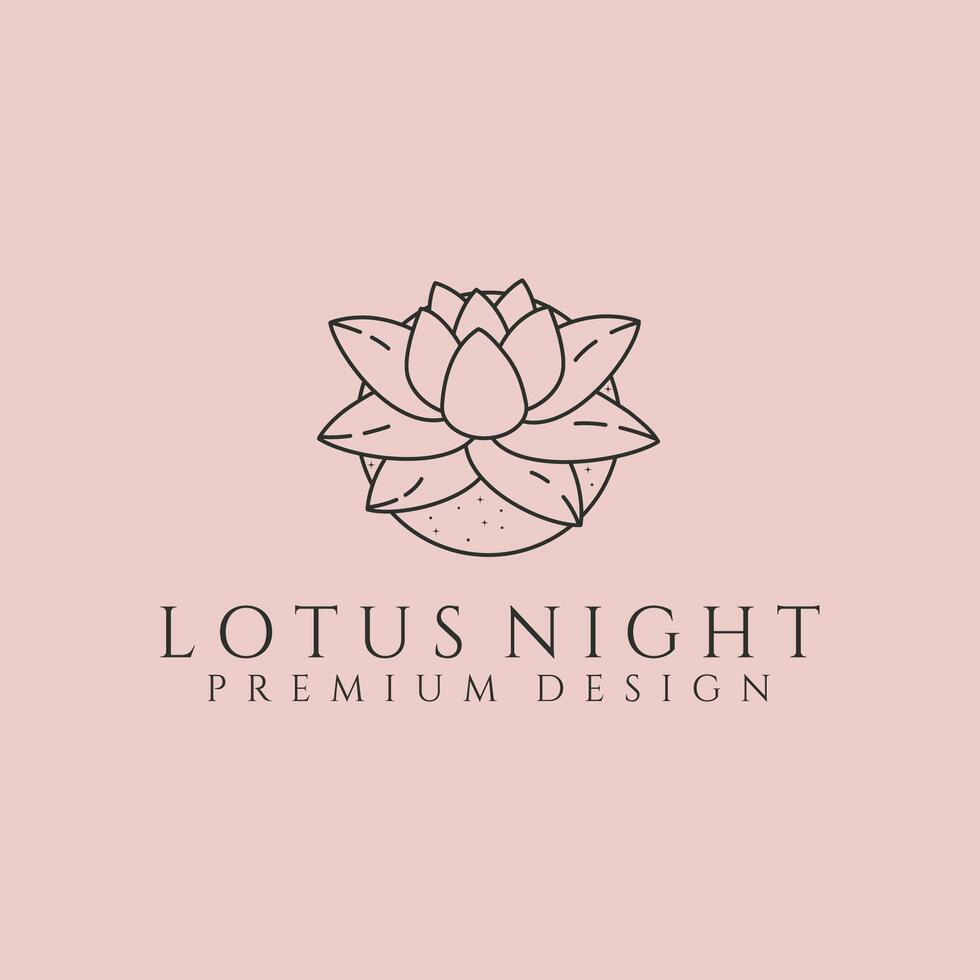Lotus night line art logo symbol illustration design vector