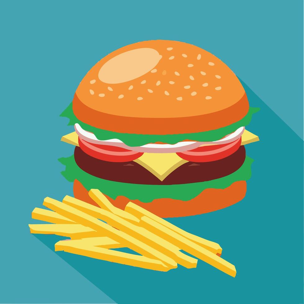Burger with French Fries vector
