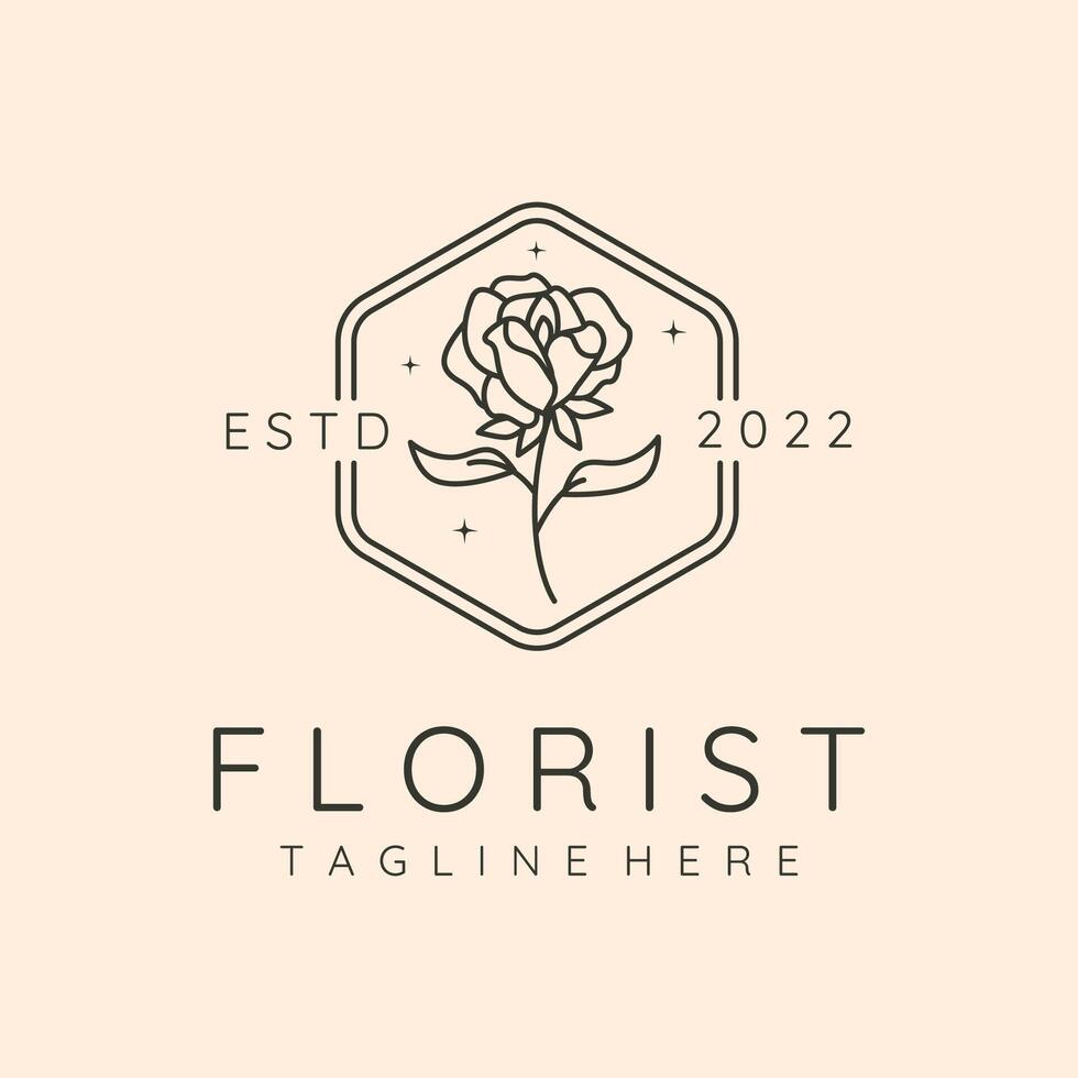 rose florist line art logo symbol illustration design vector